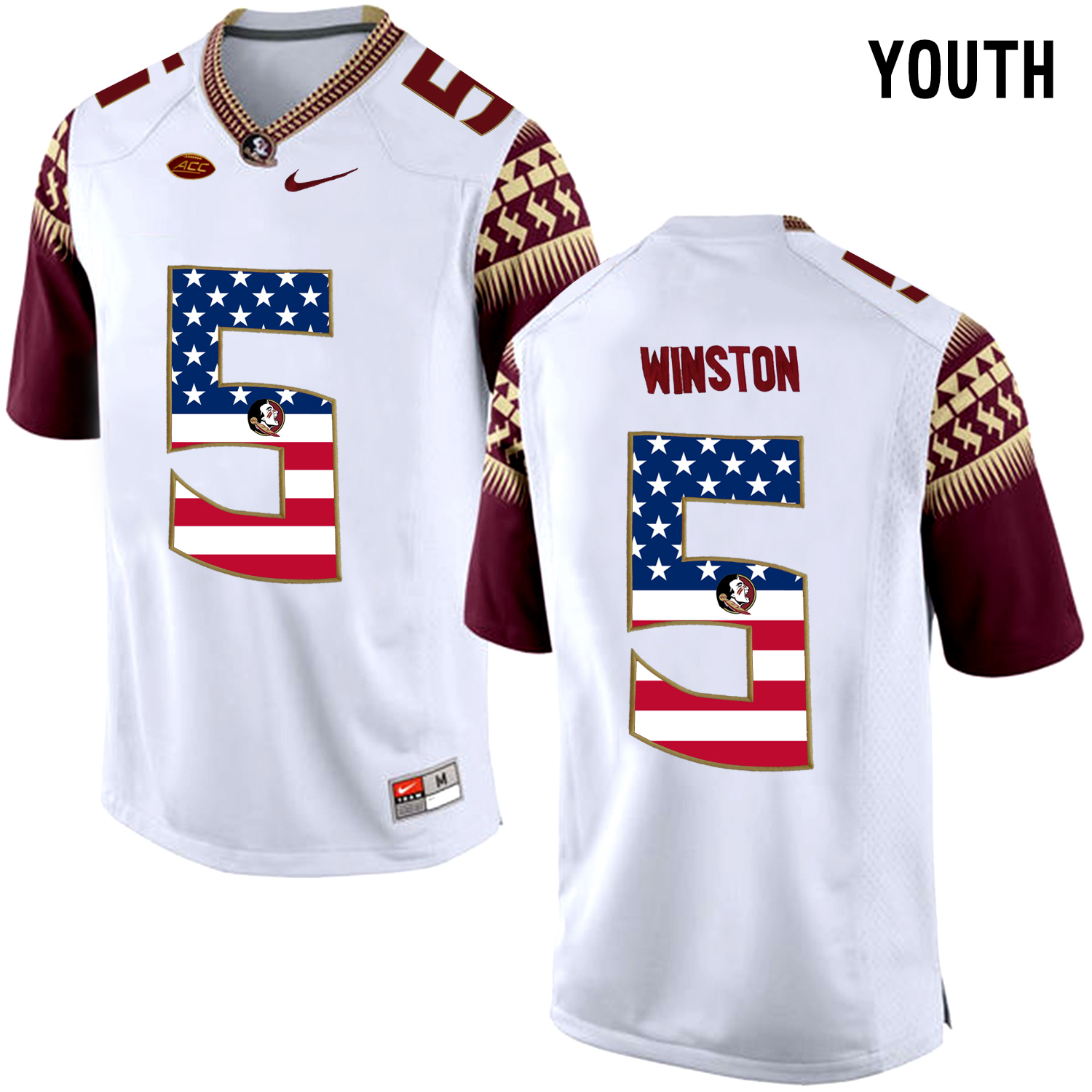 US Flag Fashion Youth Florida State Seminoles Jameis Winston #5 College Football Limited Jersey  White